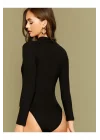 Kadın Siyah Uzun Kol Ipek Jarse Bodysuit