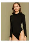 Kadın Siyah Uzun Kol Ipek Jarse Bodysuit