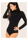 Kadın Siyah Uzun Kol Ipek Jarse Bodysuit