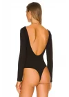 Kadın Siyah Uzun Kol Ipek Jarse Sırt Dekolteli Bodysuit