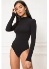 Kadın Siyah Uzun Kollu Ipek Jarse Bodysuit