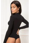 Kadın Siyah Uzun Kollu Ipek Jarse Bodysuit