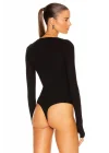 Kadın Siyah Uzun Kollu Ipek Jarse Bodysuit
