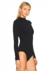 Kadın Siyah Çift Katlı Sandy Yarım Balıkçı Yaka Uzun Kol Çıtçıtlı Tanga Bodysuit