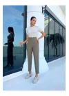 MetuCa Kadın Yeşil Yüksek Bel Pens Detaylı Bilek Boy Havuç Kesim Tok Kumaş Pantolon Slim Fit ( Esnek Değildir )