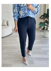 MetuCa Kadın Lacivert Yüksek Bel Pens Detaylı Bilek Boy Havuç Kesim Tok Kumaş Pantolon Slim Fit ( Esnek Değildir )