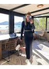 Kadın Soft Kaşkorse Kumaş Bluz Ve Yırtmaç Detaylı Etek Ikili Takım
