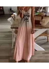 Kadın Süprem Kumaş Dijital Baskılı Askılı Maxi Boy Askılı Elbise
