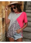 Kadın Süprem Kumaş Leopar Desenli Ve Cizgili Oversize Bluz
