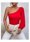 Kadın Tek Kol Kırmızı Ipek Jarse Bodysuit