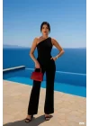 Kadın Tek Omuz Acık Detaylı Scuba Tulum Elbise