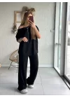 Kadın Tek Omuzdan Açık Geniş Kesim Viskon Iki Iplik Bluz Ve Pantolon Ikili Takım