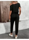 Kadın Tek Omuzdan Açık Viskon Iki Iplik Bluz Bağcıklı Pantolon Ikili Takım