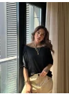 Kadın Tek Omuzu Açık Kısa Kollu Salaş Viskon Bluz