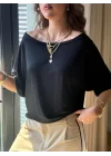 Kadın Tek Omuzu Açık Kısa Kollu Salaş Viskon Bluz