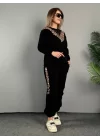 Kadın üç Iplik Kumaş Leopar Desenli Dantel Detaylı Ikili Takım