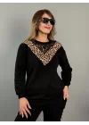 Kadın üç Iplik Kumaş Leopar Desenli Dantel Detaylı Ikili Takım
