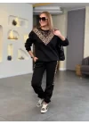 Kadın üç Iplik Kumaş Leopar Desenli Dantel Detaylı Ikili Takım