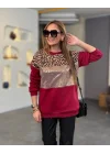 Kadın üç Iplik şardonlu Kumaş Leopar Desenli Bluz