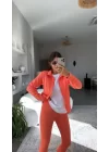 Kadın Uzun Kol Fermuar Detay Ceket Ve Yüksek Bel Toparlayıcı Tayt Ikili Takım