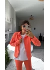 Kadın Uzun Kol Fermuar Detay Ceket Ve Yüksek Bel Toparlayıcı Tayt Ikili Takım