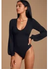 Kadın Uzun Kol Ipek Jarse Bodysuit