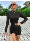 Kadın Uzun Kol Sağ Belden Sol Etek Ucuna Doğru Hafif çapraz Büzgülü Sandy Mini Boy Elbise
