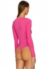 MetuCa Kadın Pembe Geniş U Yaka Uzun Kollu Sandy Kumaş Tanga Kesim Bodysuit Zıbın
