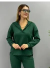 Kadın Uzun Kol V Yaka Kapüşon Detay Sweat Ve Yüksel Bel Eşofman Ikili Takım