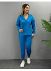 Kadın Uzun Kol V Yaka Kapüşon Detay Sweat Ve Yüksel Bel Eşofman Ikili Takım