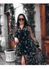 Kadın Uzun Kollu Astar Sandy Flok Kumaş Dışı Tül çiçek Desenli Elbise