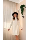 Kadın Uzun Kollu Balıkçı Yaka Belden Yaka Belden Büzgülü Kısa Triko Elbise