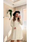 Kadın Uzun Kollu Balıkçı Yaka Belden Yaka Belden Büzgülü Kısa Triko Elbise
