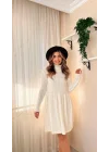 Kadın Uzun Kollu Balıkçı Yaka Belden Yaka Belden Büzgülü Kısa Triko Elbise