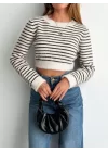 Kadın Uzun Kollu Balıkçı Yaka Crop Triko Bluz