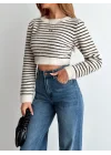 Kadın Uzun Kollu Balıkçı Yaka Crop Triko Bluz