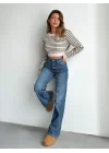 Kadın Uzun Kollu Balıkçı Yaka Crop Triko Bluz