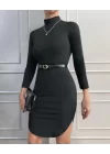 Kadın Uzun Kollu Balıkcı Yaka Elbise(kemersiz)