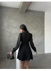 Kadın Uzun Kollu Balıkçı Yaka Göğüs Detay Diz üstü Elbise