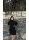 Kadın Uzun Kollu Balıkçı Yaka Kısa şardonlu Kaşkorse Elbise