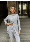 Kadın Uzun Kollu Balıkçı Yaka önden Düğmeli Bluz Ve Pantolon Yumoş Ikili Takım