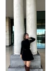 Kadın Uzun Kollu Balıkçı Yaka Salaş Kusa Akrilik Elbise