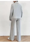 Kadın Uzun Kollu Balıkçı Yaka şardonlu Bluz Ve Pantolon Ikili Takım