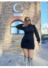 Kadın Uzun Kollu Balıkçı Yaka şardonlu Kaşkorse Elbise