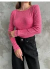 Kadın Uzun Kollu Bisiklet Yaka Asit Yıkamalı Kaşkorse Kumaş Bluz