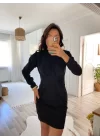 Kadın Uzun Kollu Bisiklet Yaka Bel Kemer Detay Ithal Krep Elbise