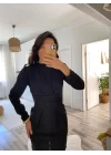 Kadın Uzun Kollu Bisiklet Yaka Bel Kemer Detay Ithal Krep Elbise