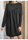 Kadın Uzun Kollu Bisiklet Yaka çapraz Büzgü Detay Iki Iplik Mini Boy Elbise
