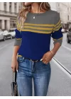 Kadın Uzun Kollu Bisiklet Yaka çok Renkli Triko Bluz
