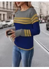 Kadın Uzun Kollu Bisiklet Yaka çok Renkli Triko Bluz